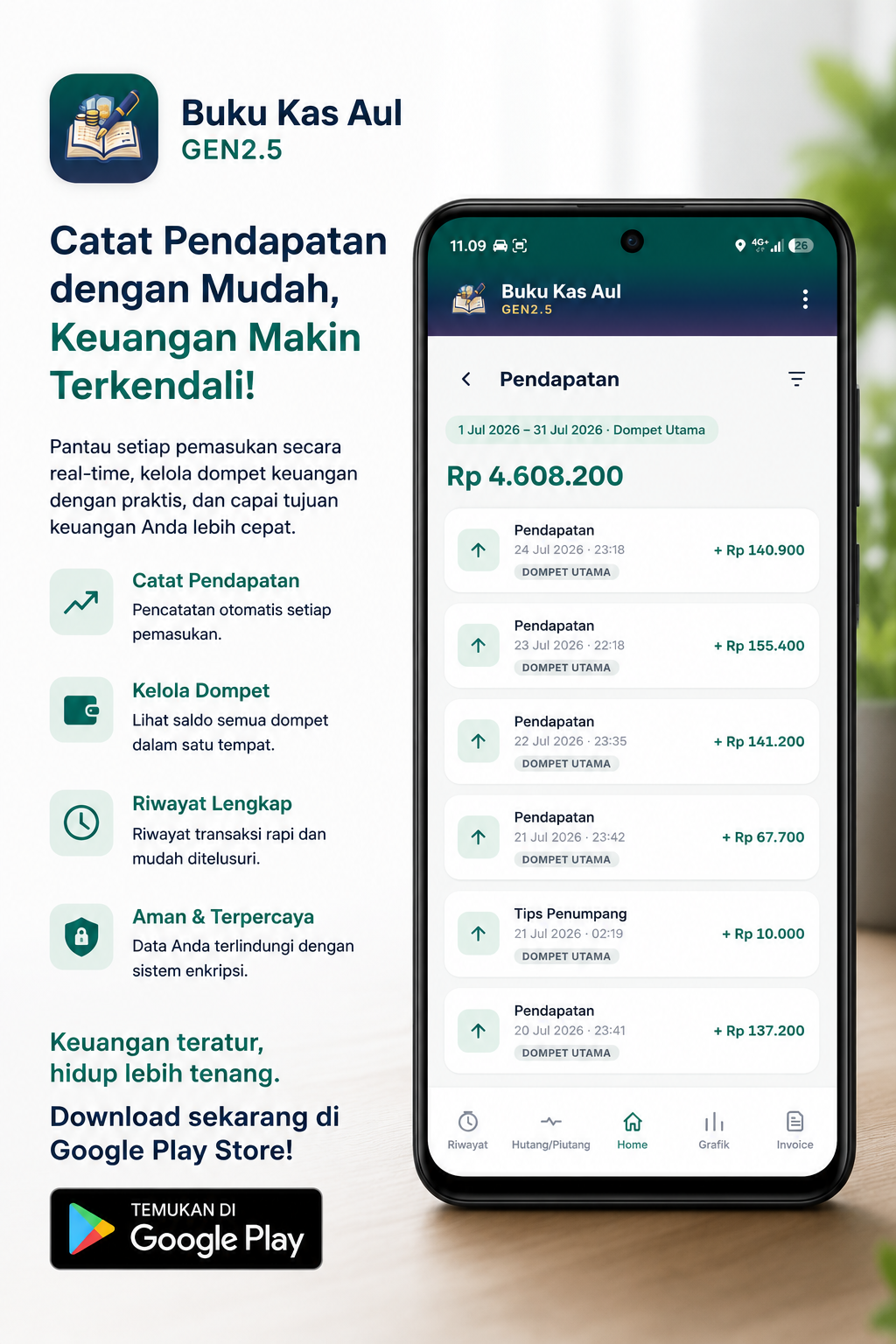 Fitur Catat Pendapatan